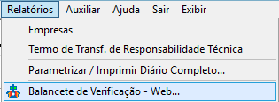 Caminho de acesso ao menu Balancete de Verificação - Web