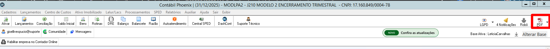 Campo Controle de Impressão definido como PDF