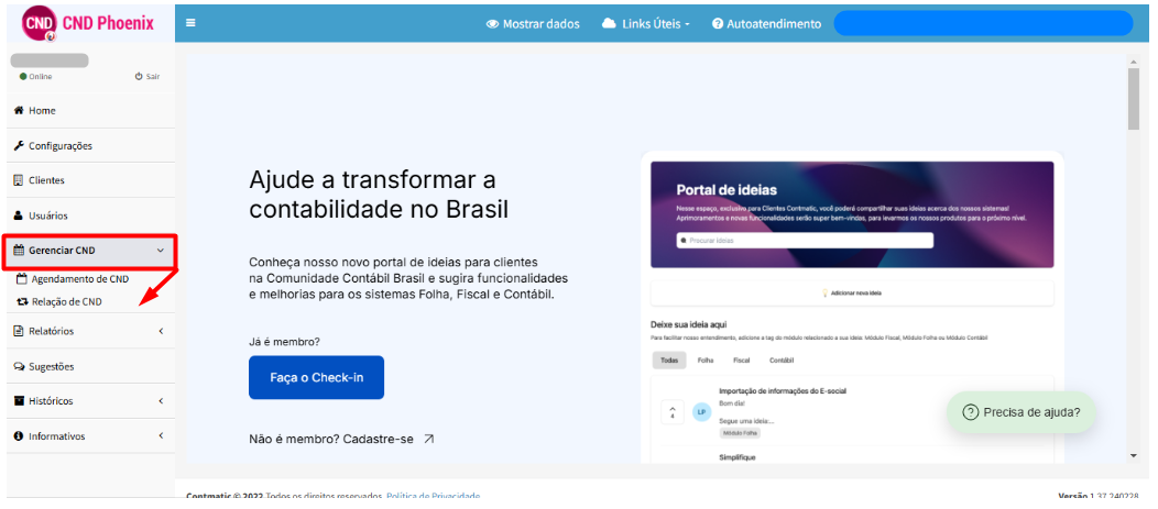 Tela Relação de CND no CND.