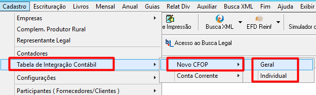 Tela de cadastro da Tabela de Integração Contábil no G5 Phoenix