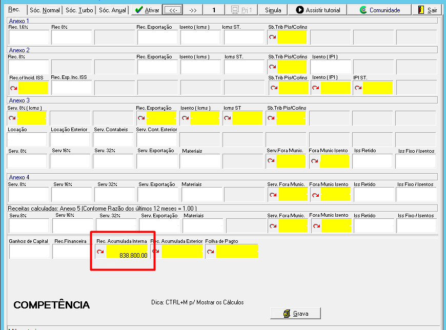Opção Receita Acumulada Interna Cenário 3