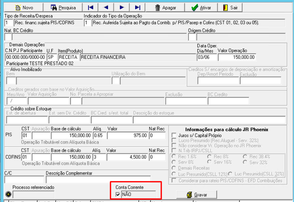 Ativação da tela de Conta Corrente com CTRL + ENTER