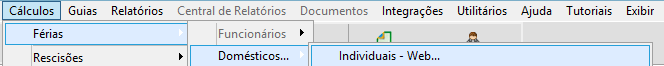 Acesso ao menu de férias individuais de domésticos