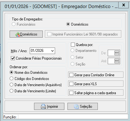 Tela de configuração da emissão do relatório