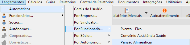 Tela de lançamentos automáticos de pensão alimentícia