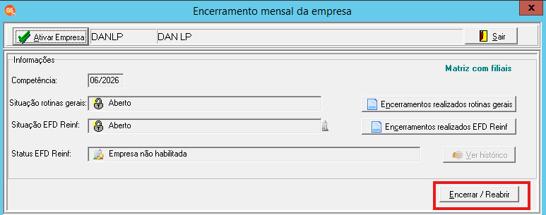 Encerrar e Reabrir mês