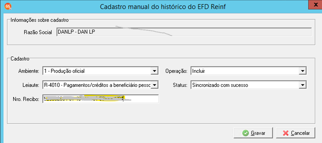 Preenchimento dos campos do histórico manual
