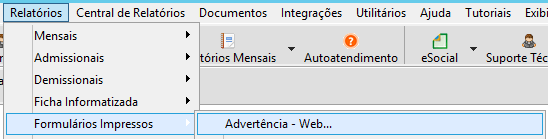 Menu Advertência Web