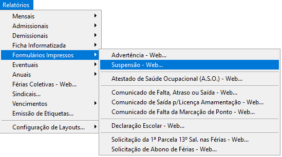 Menu Suspensão Web