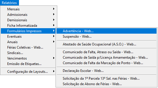 Menu Descritivo de Advertência