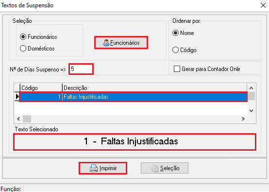 Tela de emissão de suspensão