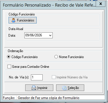 Tela de impressão de documentos