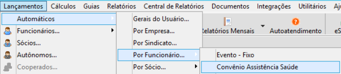 Tela de cadastro de Convênio Assistência Saúde