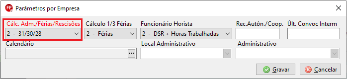 Configuração de Parâmetros por Empresa no sistema Folha