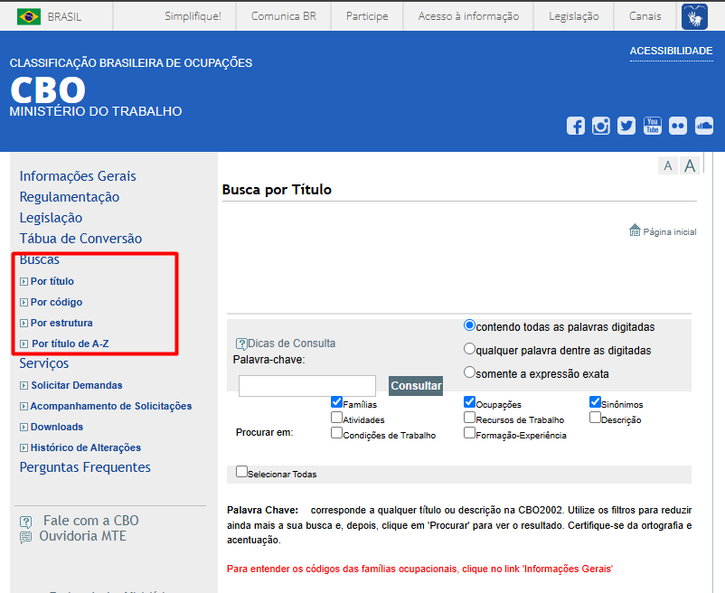 Portal CBO para consulta de atividades.