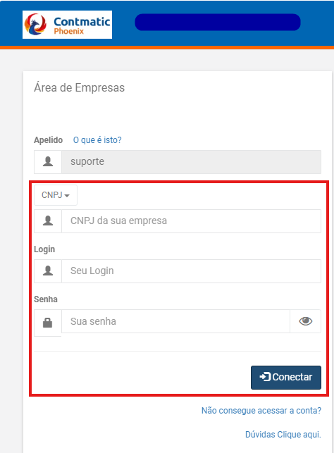 Tela de login do Contador Online.