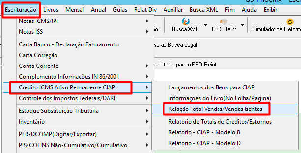 Relação Total Vendas / Vendas Isentas