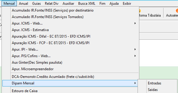 Tela de consulta mensal da DIPAM no G5 Phoenix