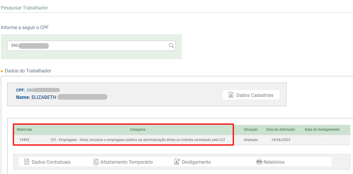 Consulta de dados do funcionário no portal do eSocial