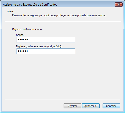Senha do arquivo exportado
