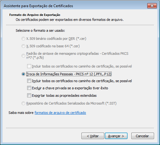 Formato de exportação