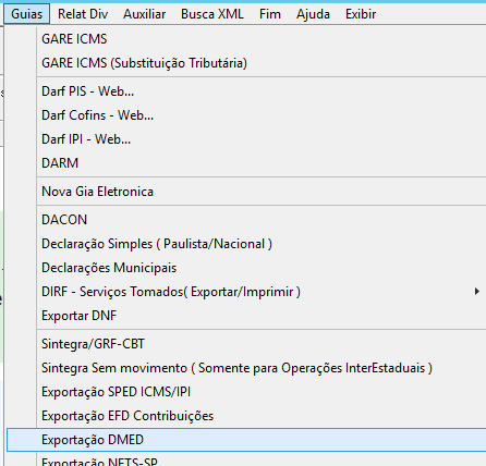 Menu Exportação DMED