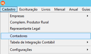 Menu Cadastro de Contadores