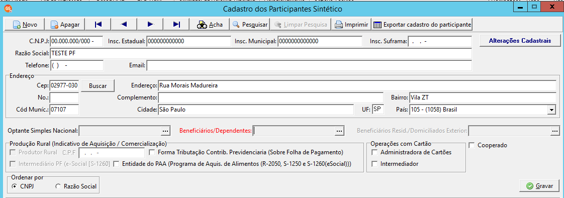 Cadastro do Participante