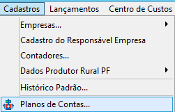 Tela de configuração do plano de contas.