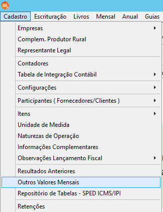 Menu de acesso para Outros Valores Mensais no G5 Phoenix
