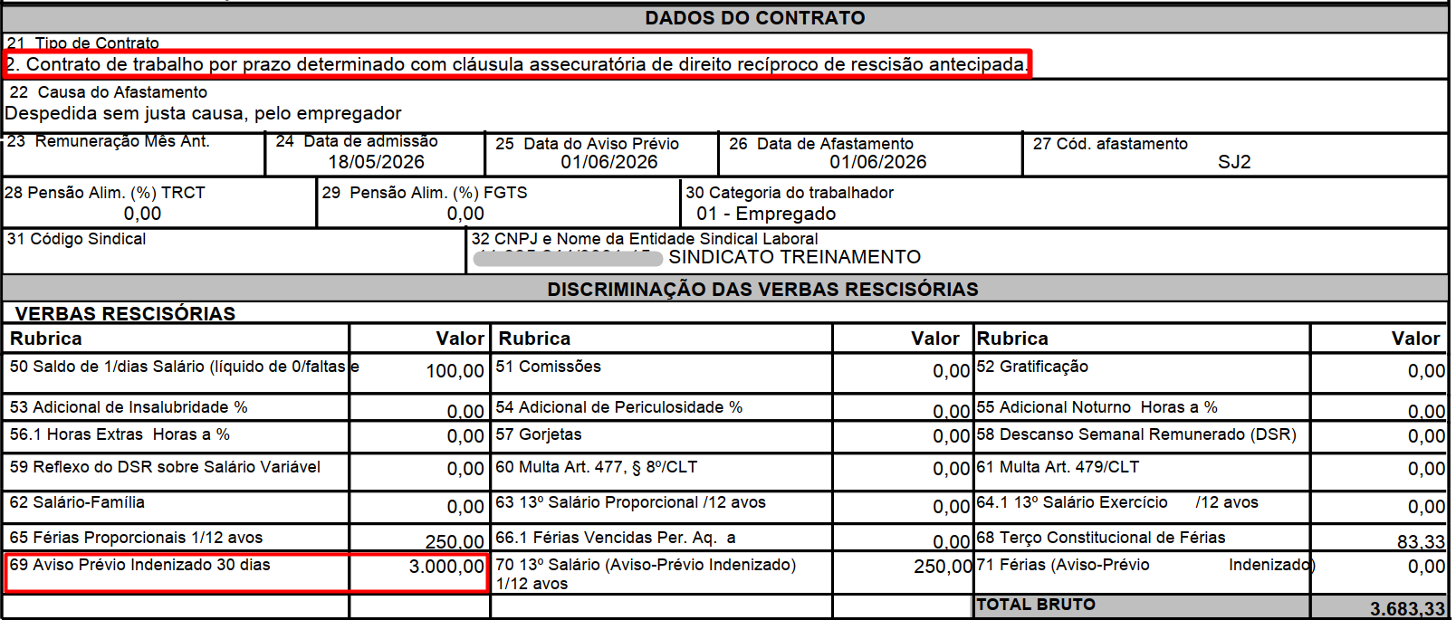 Cálculo da indenização tipo 8