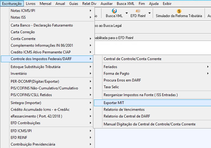 Caminho do menu para Exportar MIT