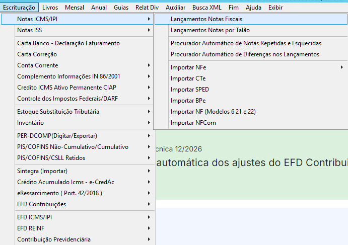 Caminho para Lançamentos Notas Fiscais no G5