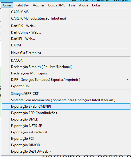 Caminho para Exportação SPED ICMS/IPI no G5