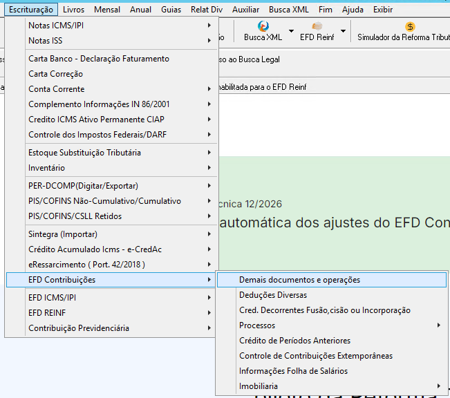 Tela de Demais Documentos e Operações no G5
