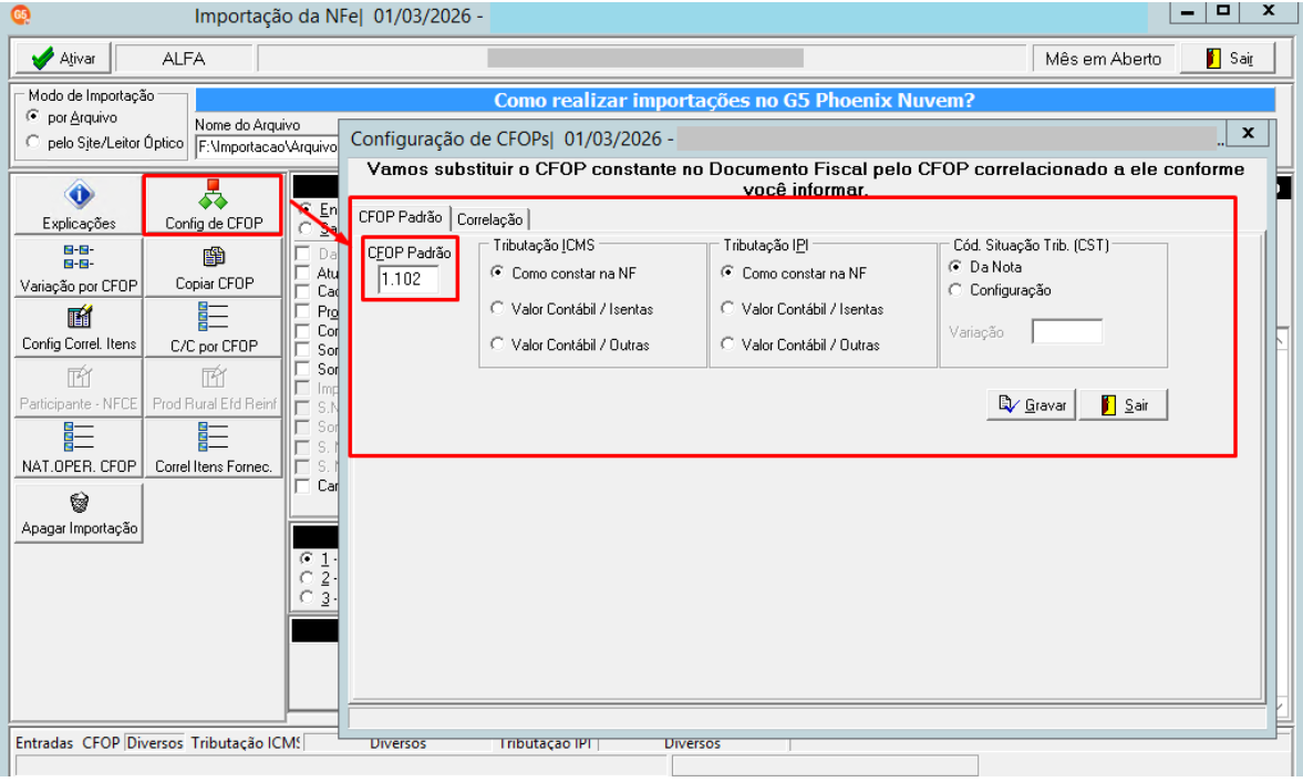Configuração de CFOP padrão.
