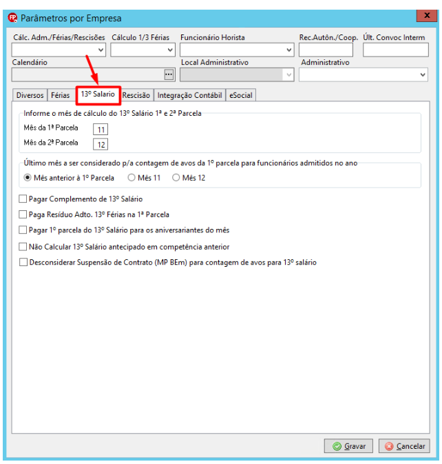 Mais configurações da aba 13º Salário