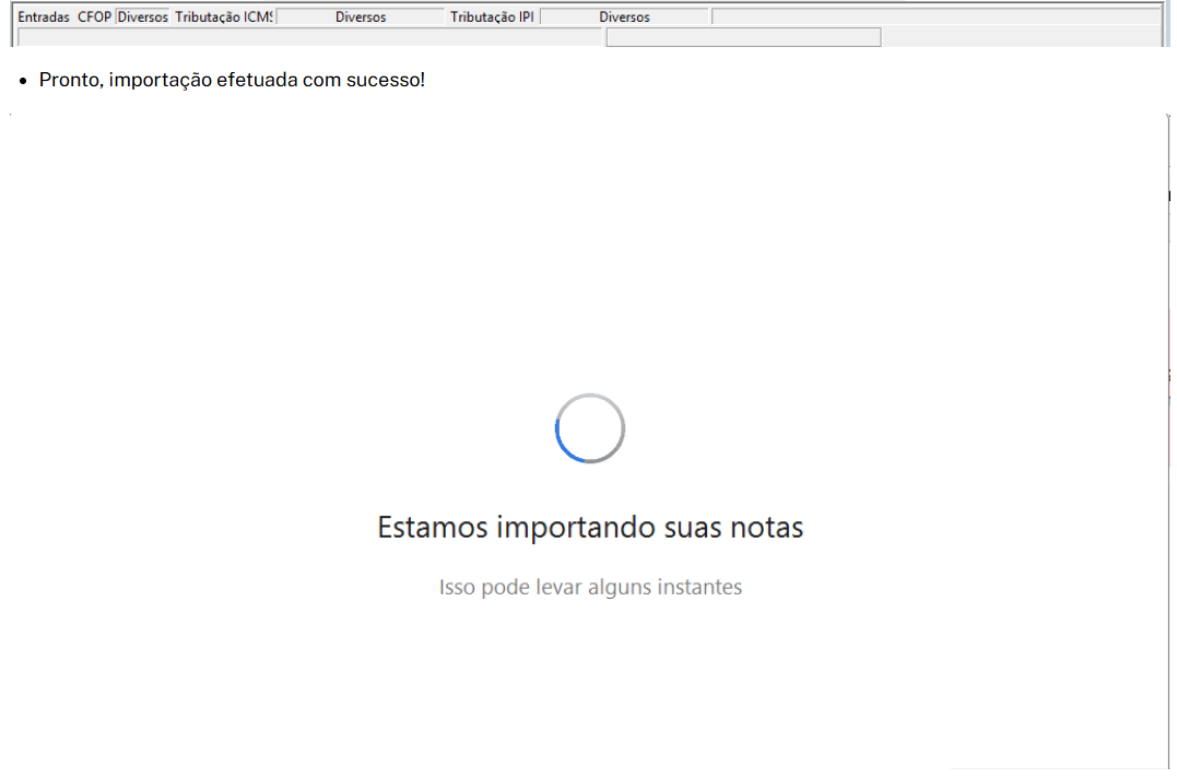 Mensagem de sucesso na importação.