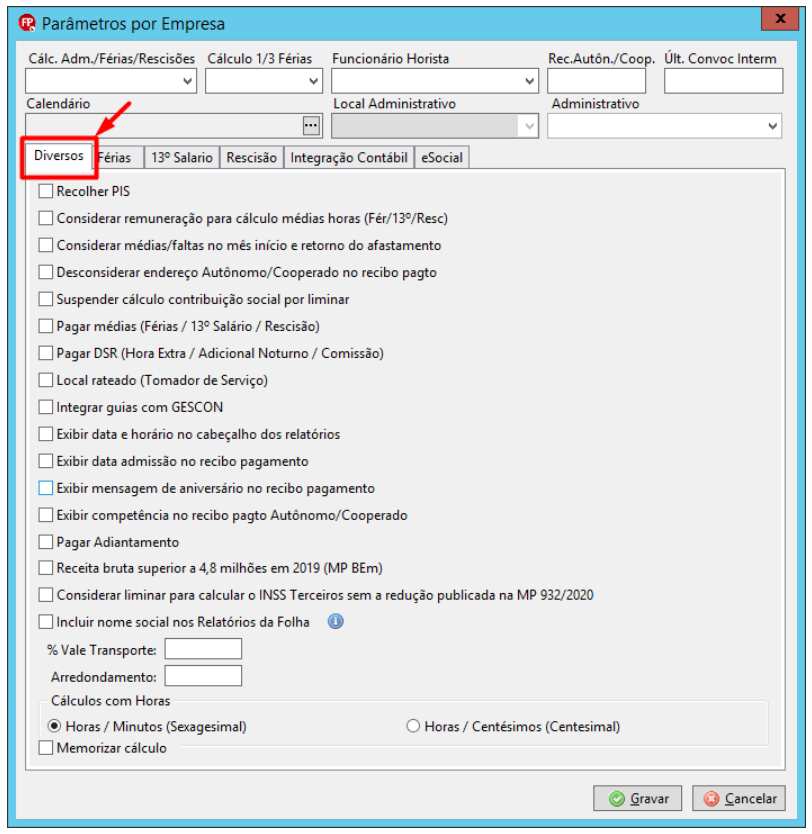 Final das configurações da aba Diversos