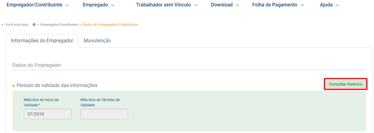 Histórico do Empregador no portal eSocial