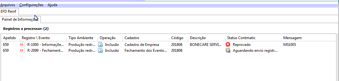 Erro MS1005 no sistema