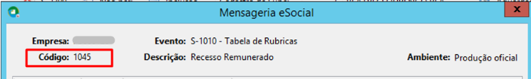 Campo Código no retorno de erro do eSocial