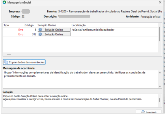 Mensagem de erro 8 no eSocial