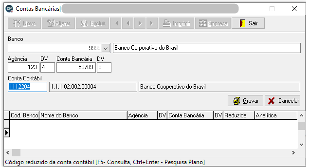 Preenchimento dos campos da conta bancária.