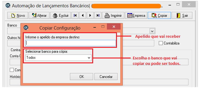 Tela de cópia de automação.
