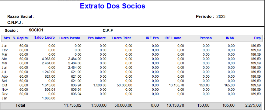 Relatório Extrato de Sócios no JR.