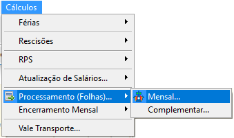 Tela de Processamento Mensal de Folha