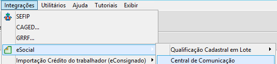 Menu de acesso à Central de Comunicação do eSocial