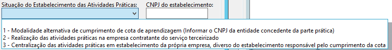 Subtela de situação do estabelecimento.
