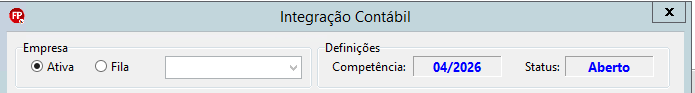 Definição do tipo de integração no quadro Empresa.